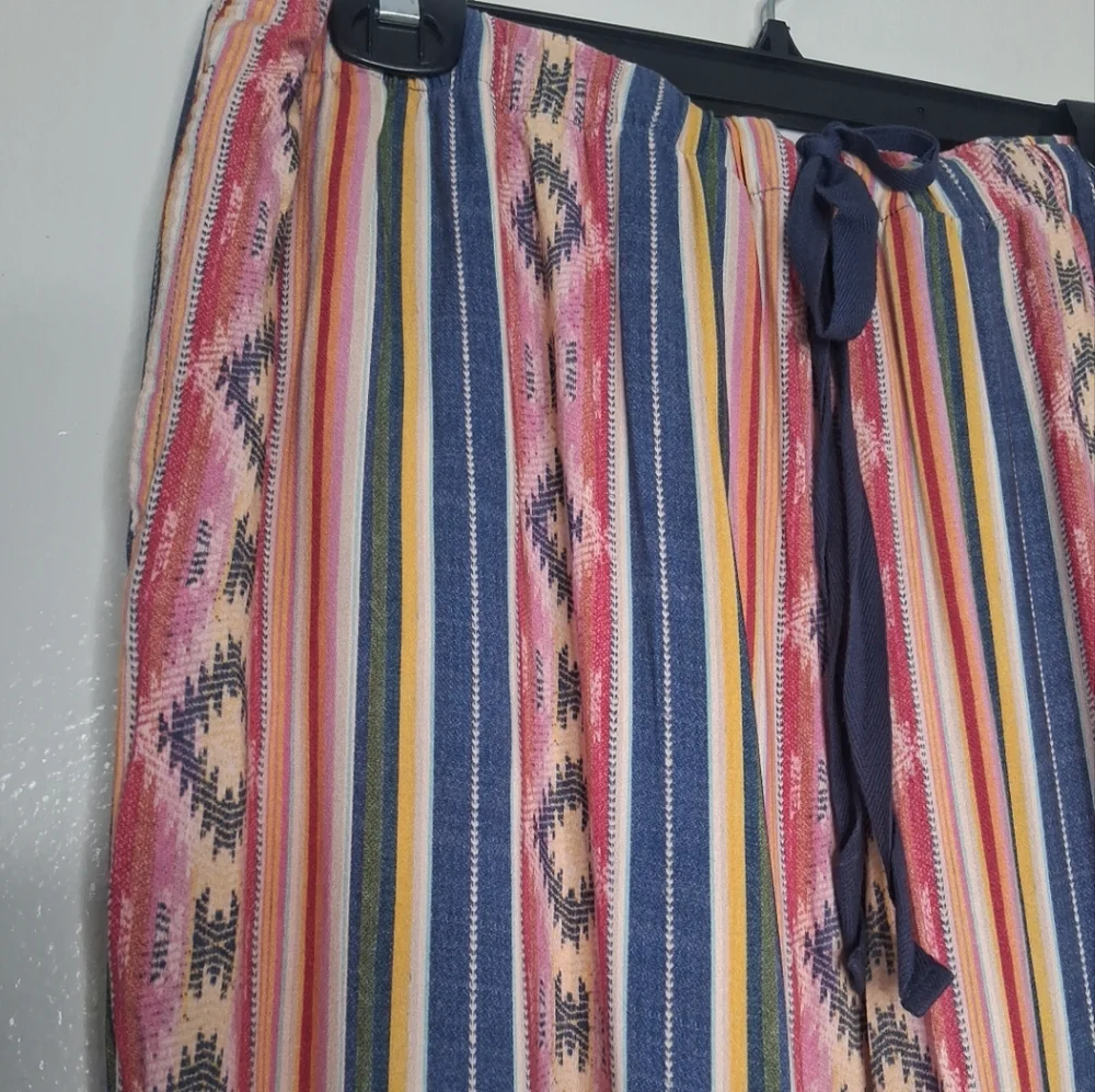 Coldwater Creek Southwest Terra Stripe Rayon Pants Wide Leg Multicolor Pockets L